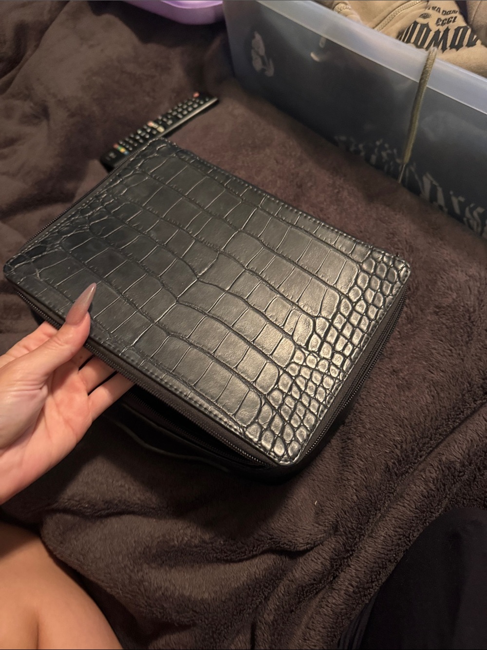 BEIS Black Croc-Embossed Zip Travel Toiletry Bag